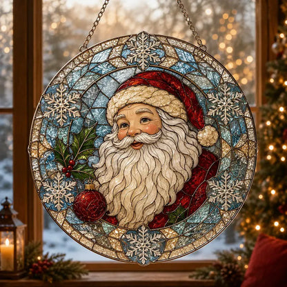 Festive Santa Claus Stained Glass Suncatcher – Christmas Window Hanging Ornament, Holiday Home Decor & Christmas Gift