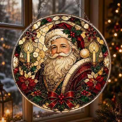 Festive Santa Claus Stained Glass Suncatcher – Christmas Window Hanging Ornament, Holiday Home Decor & Christmas Gift
