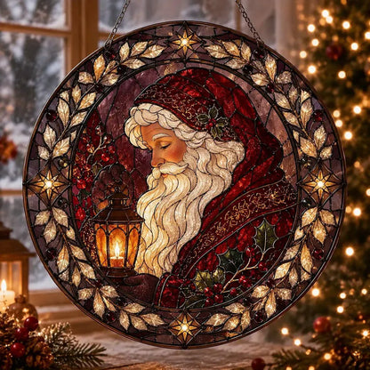 Festive Santa Claus Stained Glass Suncatcher – Christmas Window Hanging Ornament, Holiday Home Decor & Christmas Gift