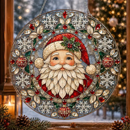 Festive Santa Claus Stained Glass Suncatcher – Christmas Window Hanging Ornament, Holiday Home Decor & Christmas Gift