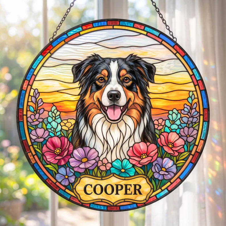 Personalized Pet Memorial Stained Glass Suncatcher – Custom Pet Portrait From Photo, Pet Loss Sympathy Keepsake Gift