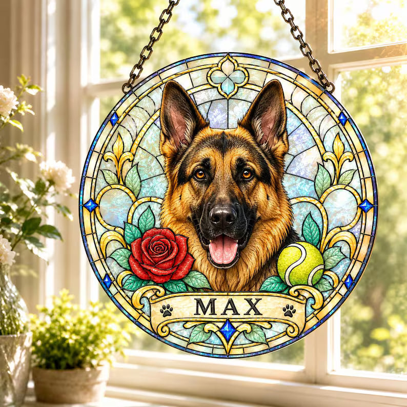 Personalized Pet Portrait Stained Glass Suncatcher – Custom Pet Photo Window Hanging, Unique Pet Lover Keepsake Gift