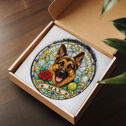 Personalized Pet Portrait Stained Glass Suncatcher – Custom Pet Photo Window Hanging, Unique Pet Lover Keepsake Gift