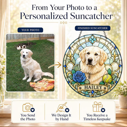 Personalized Pet Portrait Stained Glass Suncatcher – Custom Pet Photo Window Hanging, Unique Pet Lover Keepsake Gift