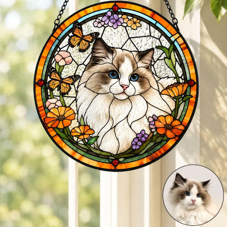 Personalized Pet Memorial Stained Glass Suncatcher – Custom Pet Portrait From Photo, Pet Loss Sympathy Keepsake Gift