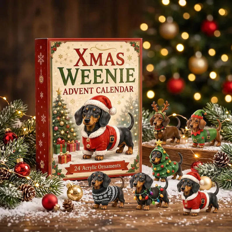 2D Dachshund Christmas Advent Calendar 2026, 24-Day Dog Lover Countdown, Cute Wiener Dog Christmas Gift