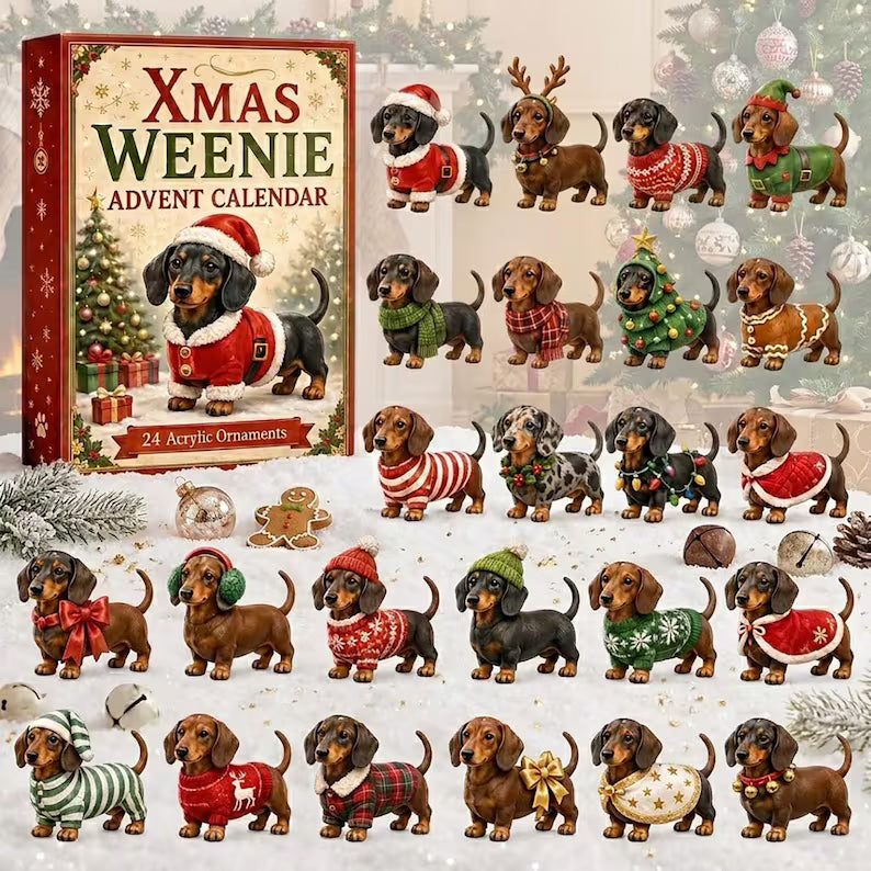 2D Dachshund Christmas Advent Calendar 2026, 24-Day Dog Lover Countdown, Cute Wiener Dog Christmas Gift