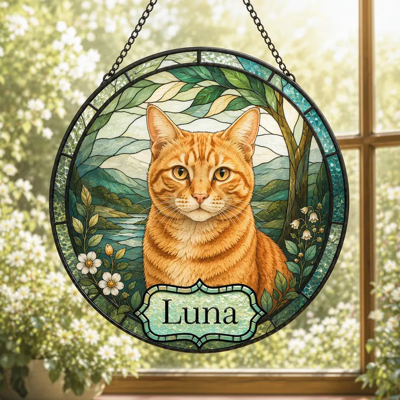 Personalized Pet Portrait Stained Glass Suncatcher – Custom Photo Memorial Keepsake, Pet Loss Sympathy Gift