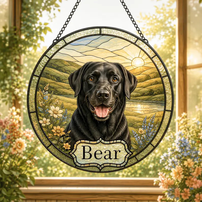 Personalized Pet Portrait Stained Glass Suncatcher – Custom Photo Memorial Keepsake, Pet Loss Sympathy Gift