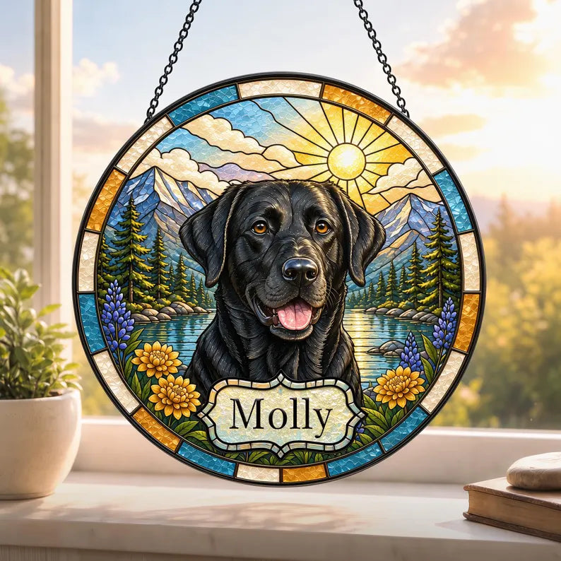 Personalized Pet Portrait Stained Glass Suncatcher – Custom Photo Memorial Keepsake, Pet Loss Sympathy Gift