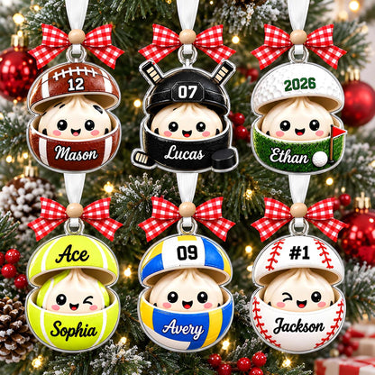 Personalized Sports Dumpling Ornament, Custom Name Football Baseball Hockey Golf Christmas Gift