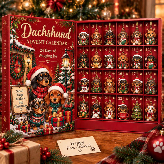 2D Dachshund Christmas Advent Calendar 2026, 24-Day Sausage Dog Countdown, Cute Dog Lover Holiday Gift
