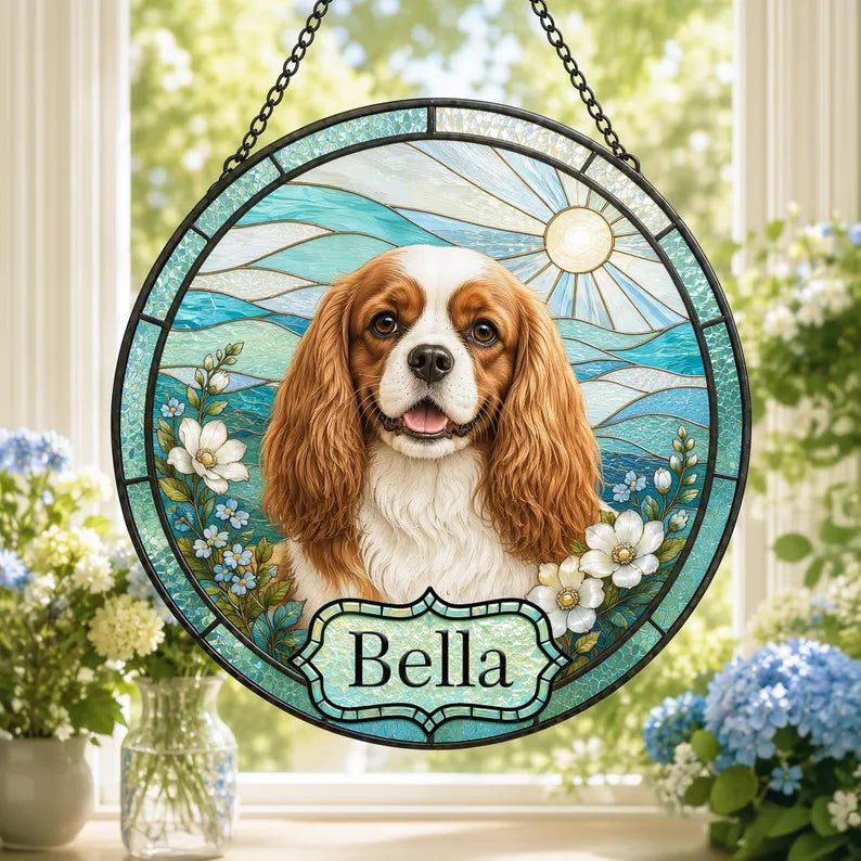 Personalized Pet Portrait Stained Glass Suncatcher – Custom Photo Memorial Keepsake, Pet Loss Sympathy Gift