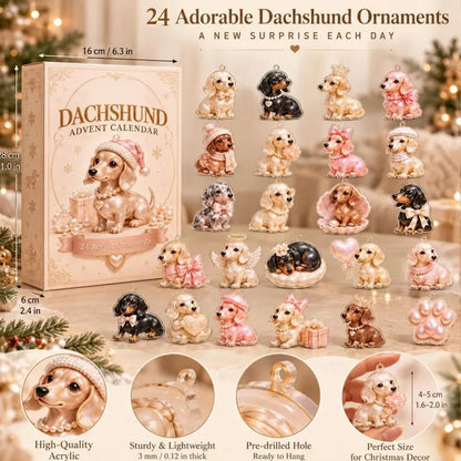 Dachshund Advent Calendar 2026, 24 Acrylic Dog Ornaments, Christmas Countdown, Doxie Lover Gift