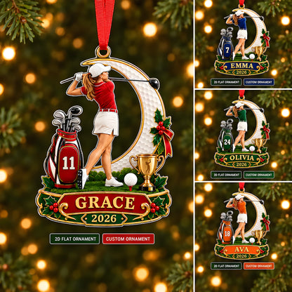 Personalized Girl Golfer Ornament, Custom Name & Year Golf Christmas Gift for Girls