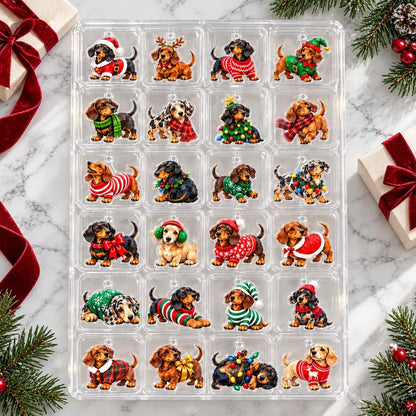 Christmas Dachshund Advent Calendar, 24 Days Christmas Countdown Weiner Dog, Sausage Dog Lover Gift, 24 Mini Dog Charms, Xmas Suprise Box