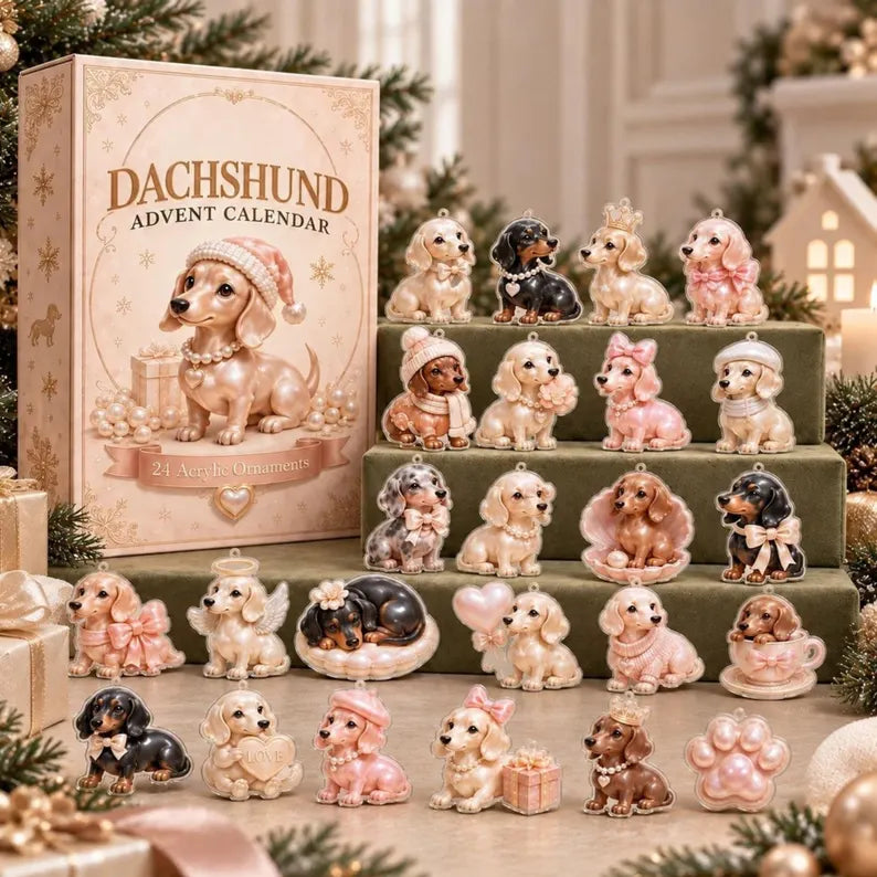Dachshund Advent Calendar 2026, 24 Acrylic Dog Ornaments, Christmas Countdown, Doxie Lover Gift