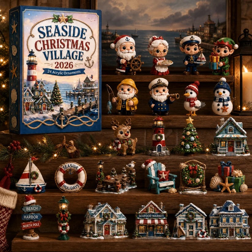 Seaside Christmas Village Advent Calendar 2026 - 24-Day Festive Countdown, Acrylic Charms Blind Box