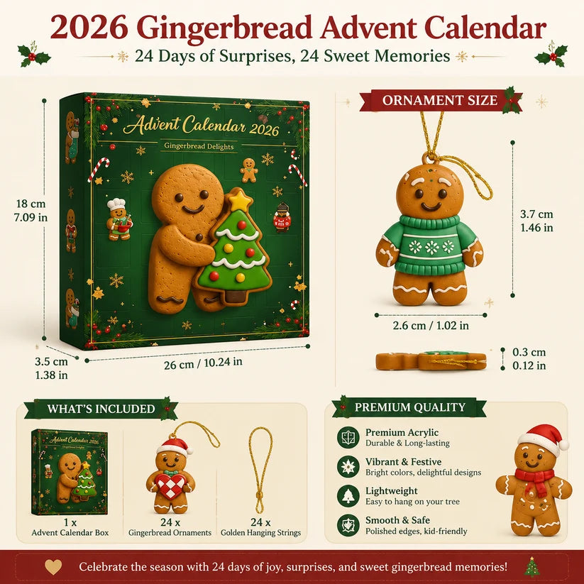 Gingerbread Christmas Advent Calendar 2026 – 24 Cute Gingerbread Ornaments