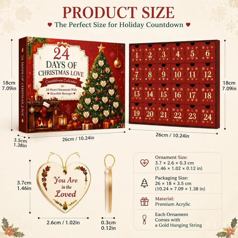 24 Days of Christmas Love Countdown Calendar – Heartfelt Message Ornaments Gift