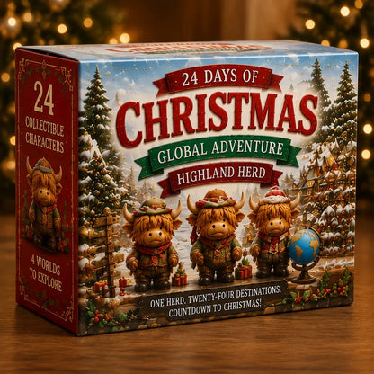 24 Days Christmas Advent Calendar - Global Highland Cow Collectible Figurines Set