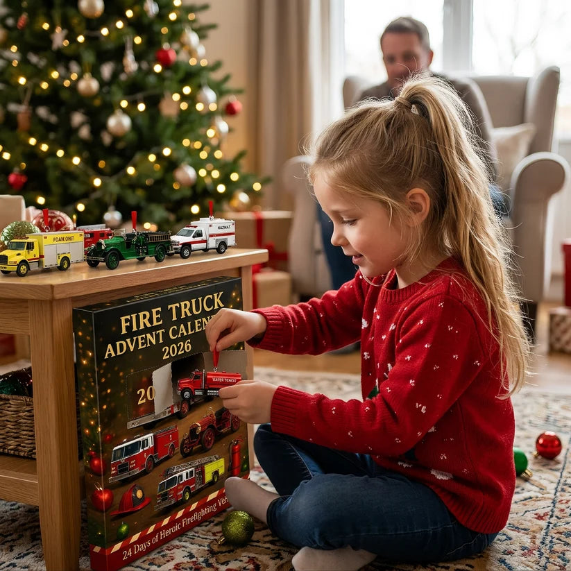 Fire Truck Christmas Advent Calendar 2026, 24 Days Christmas Countdown, Firefighter Lover Gift, Mini Fire Truck Charms, Xmas Surprise Box