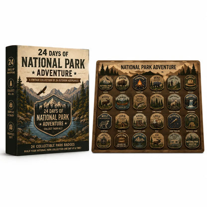 National Park Adventure Advent Calendar - 24 Vintage Collectible Badges Christmas Countdown Gift for Outdoor Lovers