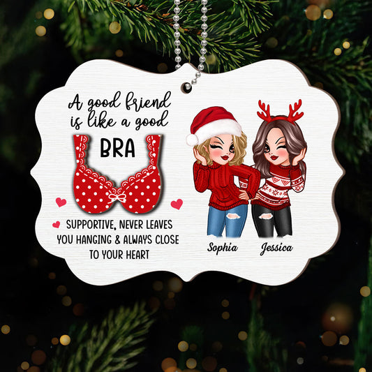 Sassy Besties A Good Friend Is Like A Good Bra Personalized 2-Layer Wooden Ornament