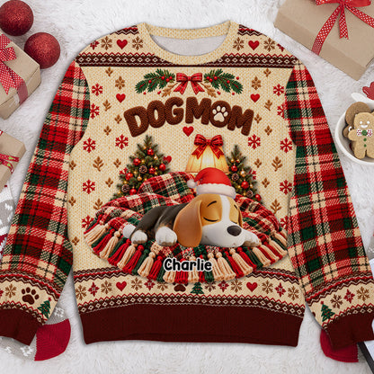 Custom Christmas Sweatshirt for Dog Mom, Dog Dad • Sleeping Dog - Personalized All-Over-Print Sweatshirt