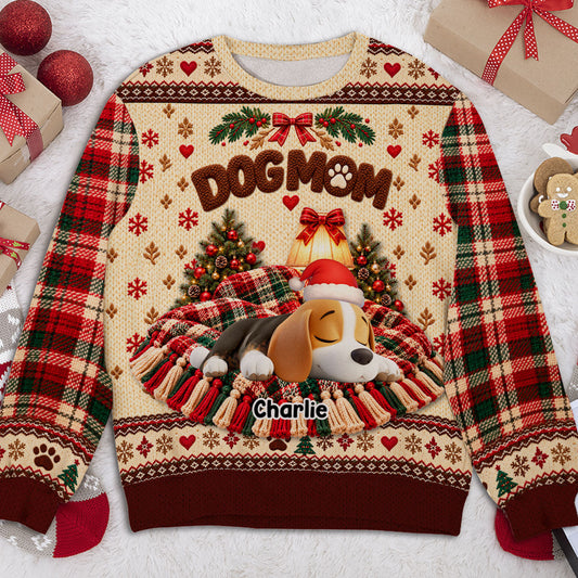 Custom Christmas Sweatshirt for Dog Mom, Dog Dad • Sleeping Dog - Personalized All-Over-Print Sweatshirt