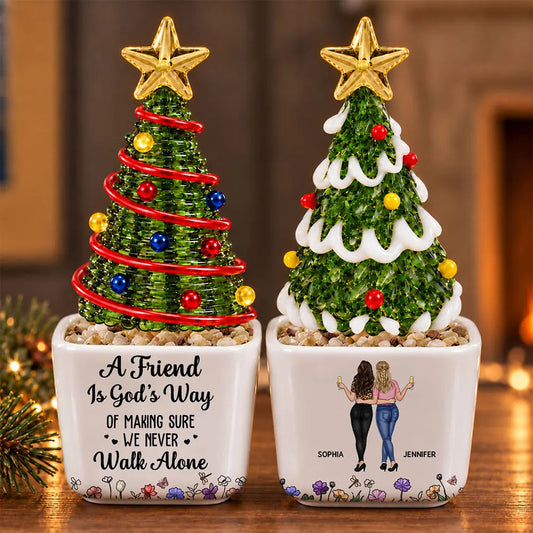 Christmas Gift For Best Friend - Personalized A Friend Is God's Way Of Making Sure We Never Walk Alone Stained Glass Christmas Tree
