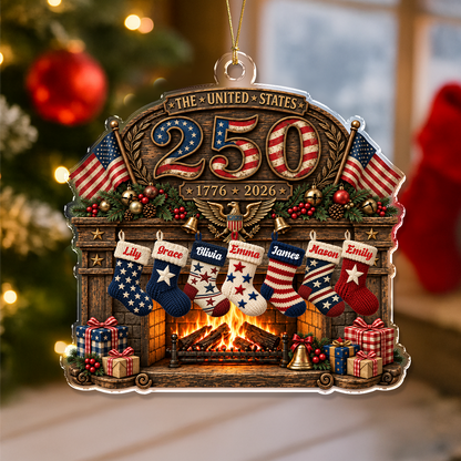 Personalized Custom Family Name Patriotic Christmas Fireplace Stocking 250th Anniversary Acrylic Ornament For Family TH10 171039