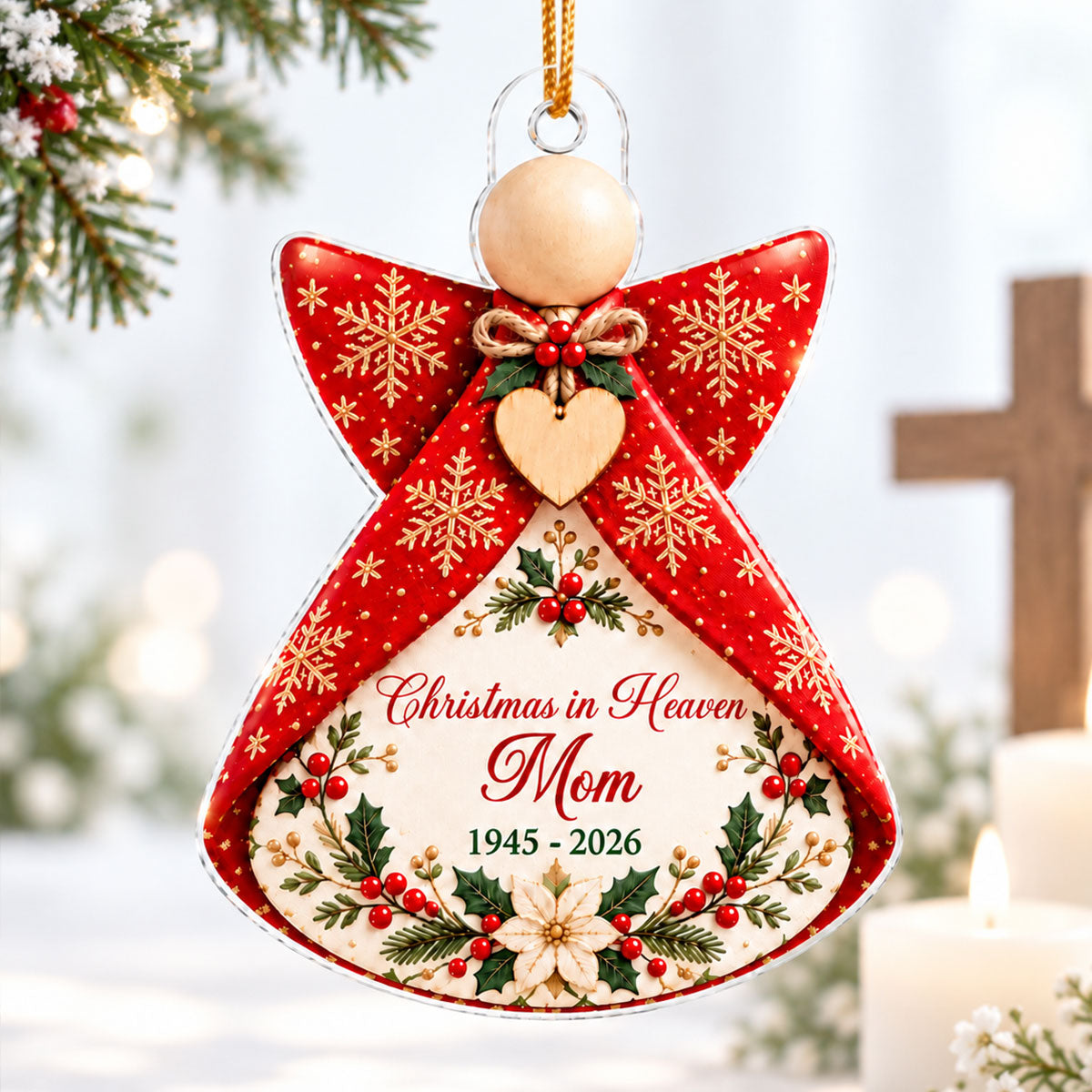 Christmas in Heaven Memorial Angel - Personalized Acrylic Ornament - Remembrance Gift, Sympathy Gift For Family