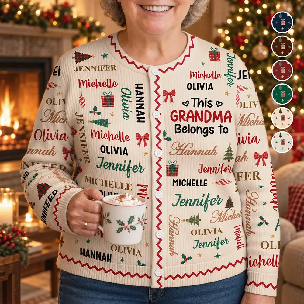 Christmas Gift For Grandma Nana - Personalized Kids Names Cardigan