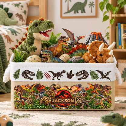Custom Kid Name Dinosaur Jurassic T-Rex Boys Room Decor Toddler - Personalized Storage Basket