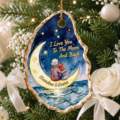 I Love You To The Moon And Back - Personalized Oyster Shell Ornament