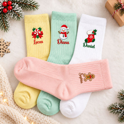 Custom Name Christmas Character Gifts For Her, Him, Kids - Personalized Embroidered Socks