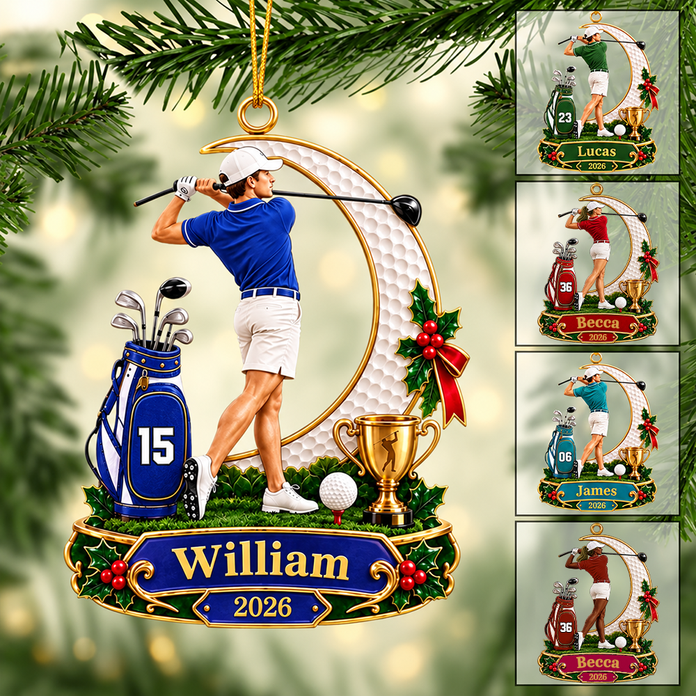 Personalized Golfer Christmas Ornament 2026 - Custom Name & Number Acrylic Keepsake | Golf Gift For Him