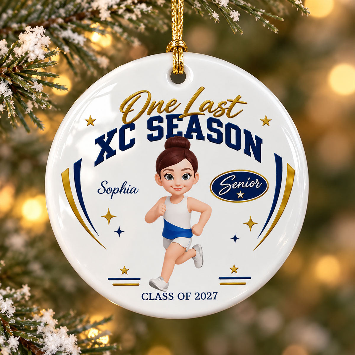 One Last XC Season Senior Cross Country Athlete - Personalized Ceramic Ornament - Last Race, Last Season Keepsake For XC Senior, Gift For Daughter, Gift For Son