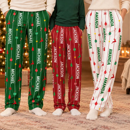 Custom Name Striped Christmas Pajama Gifts for Families - Personalized Pajamas Pants