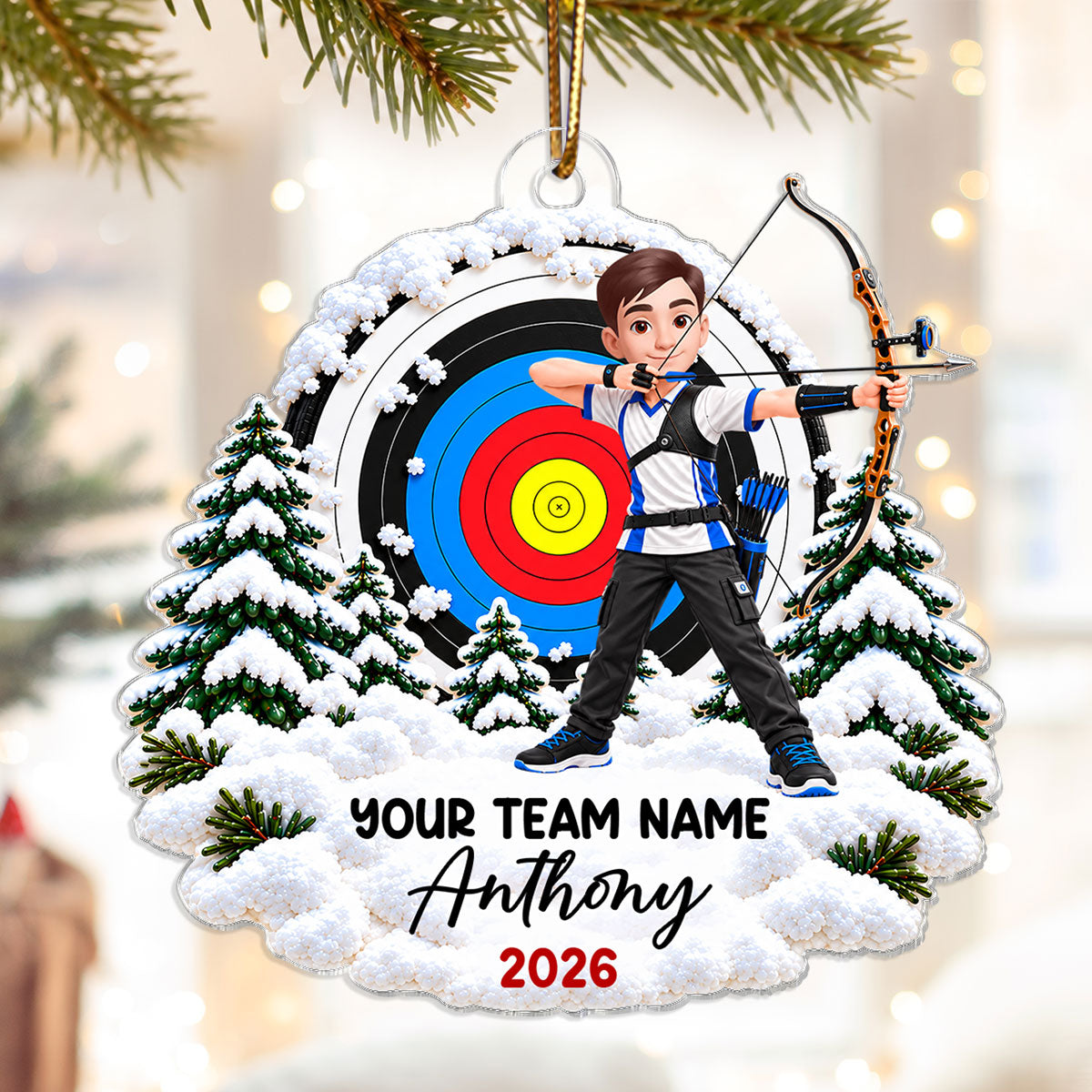 Proud Archer Custom Name And Team Name - Personalized Acrylic Ornament - Christmas Gift For Archery Lovers, Son, Daughter, Grandkids