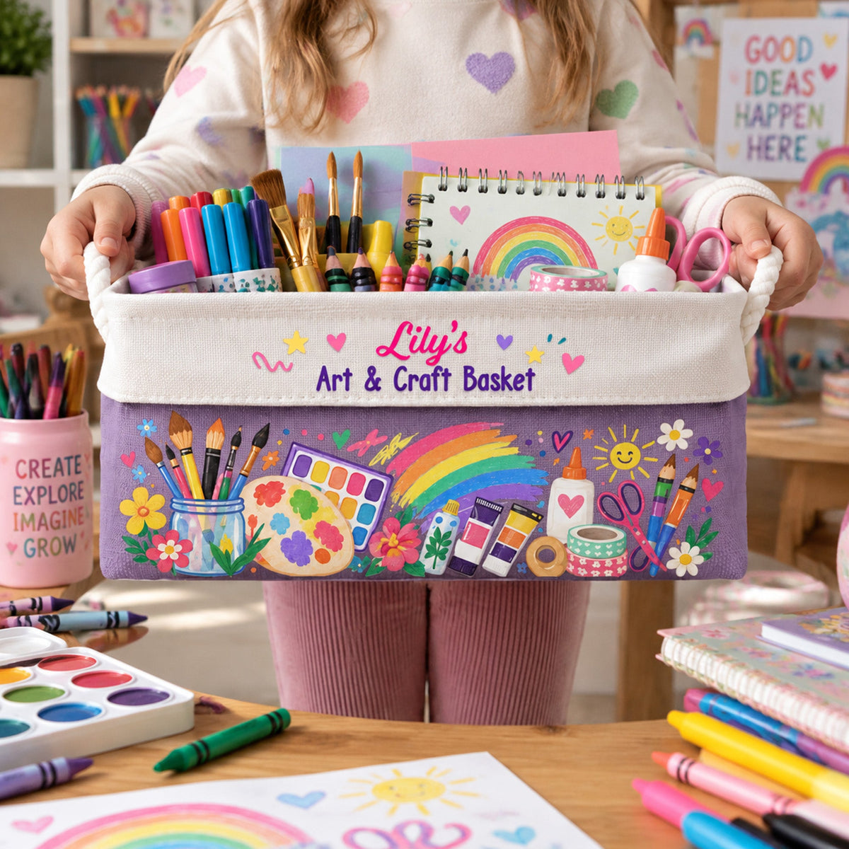 Art Supply Basket For Painting Lover Kids, Grandkids - Personalized Storage Basket