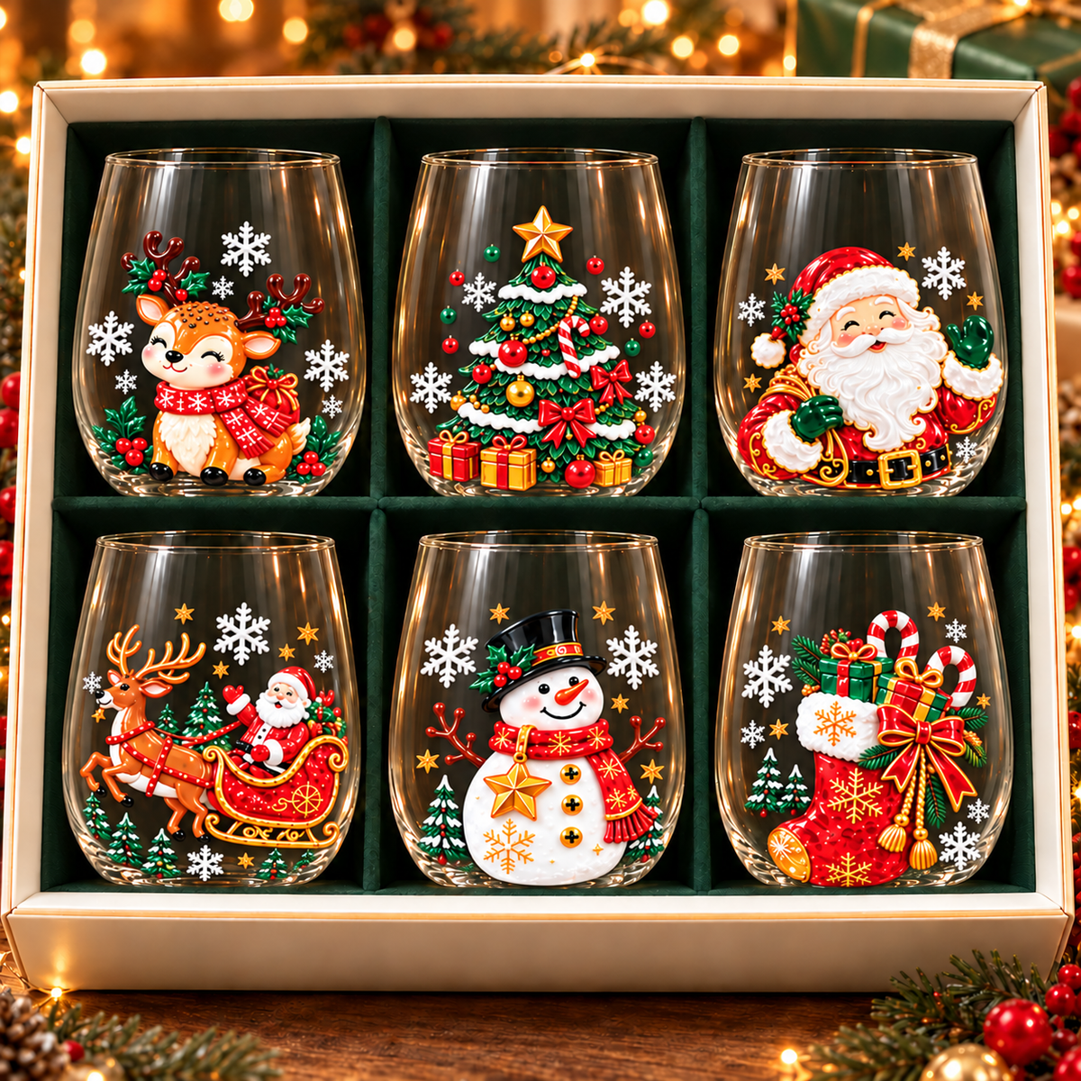 Personalized Santa Snowman Christmas Stemless Wine Glass Gift For Family CH07 180972