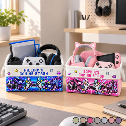 Gift For Gaming Lovers Son Teen Boy - Personalized Name Neon Gaming Basket Storage Basket