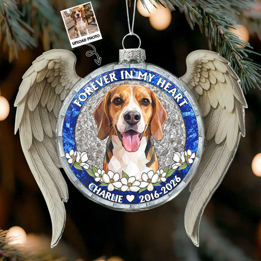 Forever In Our Hearts Custom Photo Pet Loss Stained Glass Art - Personalized Ornament