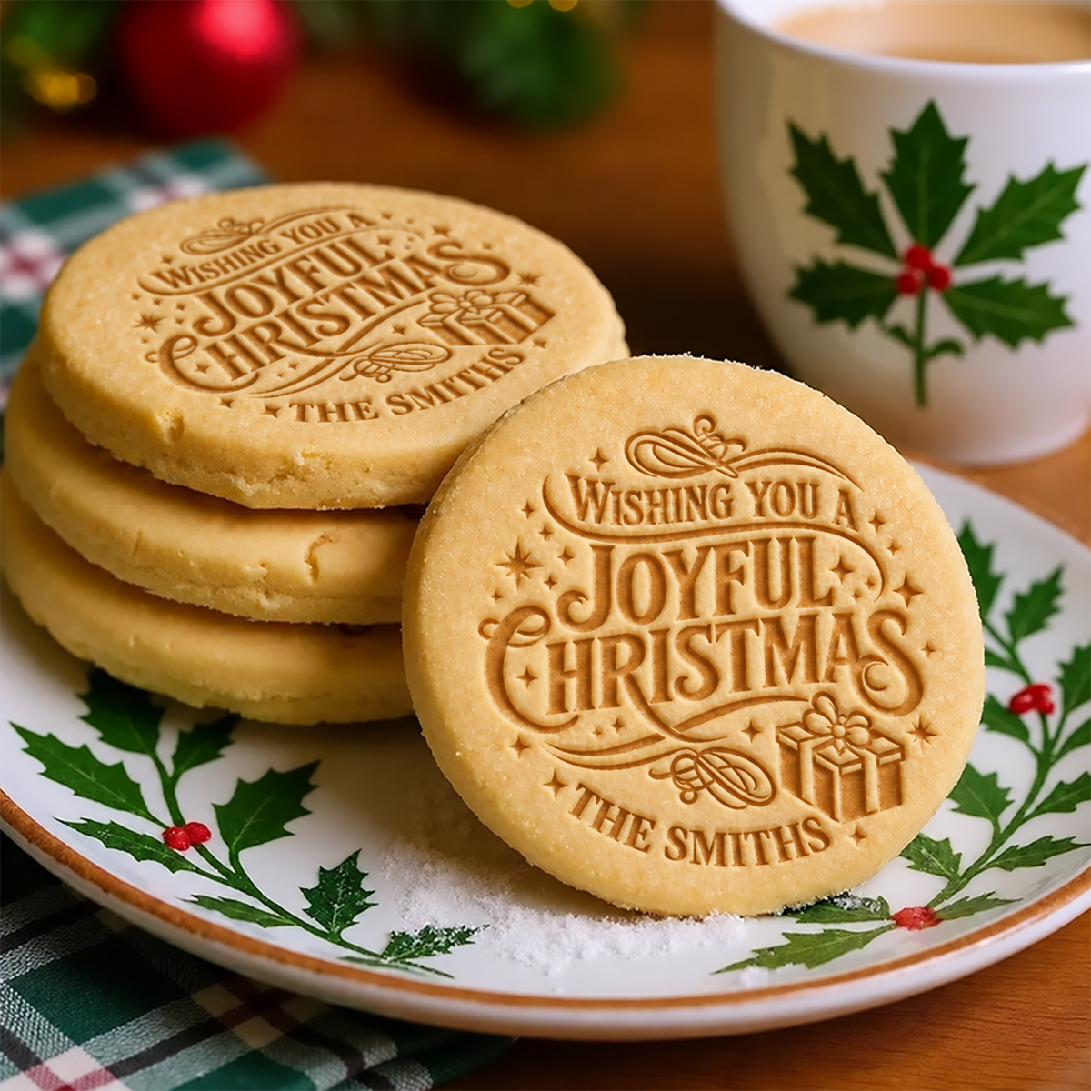 Custom Family Name Wishing You A Joyful Christmas Cookie Stamp HA75 919612