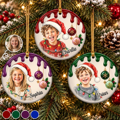Custom Photo Christmas Gifts for Kids - Personalized Ceramic Ornament