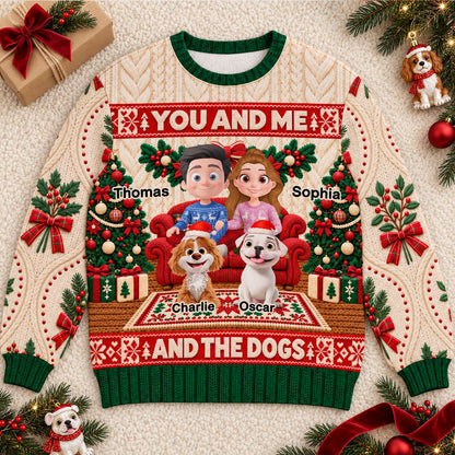 Custom Christmas Sweatshirt for Dog Mom, Dog Dad • Together With Our Dogs - Personalized All-Over-Print Sweatshirt