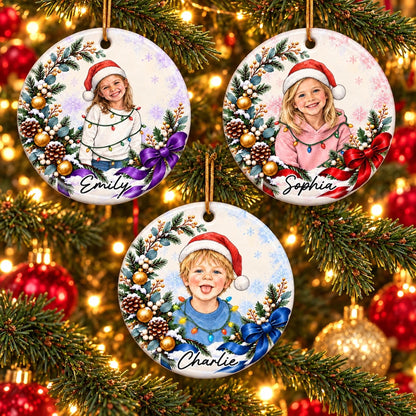 Custom Photo Christmas Child Portrait Keepsake - Personalized Ceramic Ornament