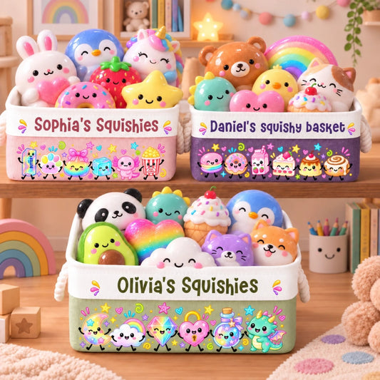 Custom Name Kawaii Squishy Collection Gifts for Kids - Personalized Storage Basket
